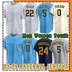 22 Maglia da baseball Christian Yelich 11 Rowdy Tellez Garrett Mitchell Milwaukee Abraham Toro Joey Wiemer Brewers Javy Guerra Luis Urias Tyrone Taylor Brice Turang