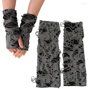 Partyzubehör Schwarz Punk Ripped Holes Armwärmer Gothic Spinnennetz Grunge Fingerlose Handschuhe Rock Sleeve Halloween Cosplay Kostüme Zubehör