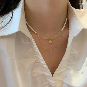 Pendant Necklaces Women's Pearl Acrylic Beaded Necklace Double Layer Chain With Cubic Zirconia Delicate Jewellery Charm Jewelry