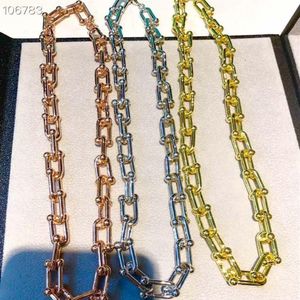 Luxury Vintage Hardware Brand Designer Copper Neckacce med 18K Gold Plated Bucklet Lock Thick Chains For Women330i