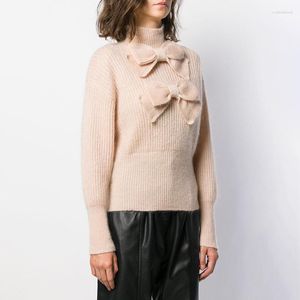 Kadın Sweaters Kadın Kadın Kazak Yay Birleştirme Pembe Siyah Beyaz Vintage Kazak Yarım Yüksek Yaka Maç Tüm Moda Örgü Üstleri