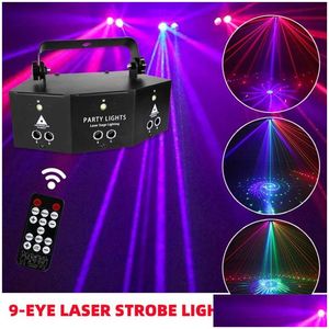 9 Eye Rgb Laser Lighting Disco Dj Lamp Dmx Remote Control Strobe Stage Light Halloween Christmas Bar Party Led Lasers Projector Hom