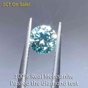 Grande pedra real 1ct 6 5mm azul-verde solto diamantes cultivados em laboratório cor d vvs 3ex moissanite para anéis265l