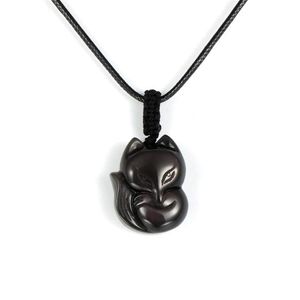 Kvinnor män naturliga obsidian hänge halsband handgjorda snidade ädelsten djur justerbart rep reiki lyckliga amulet smycken296o