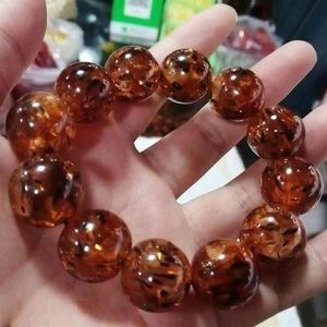 Genuine Flower Amber Bracelet Men Women Natural Baltic Floral Amber-bead Elastic Beaded Bangle Honey Wax Succinum Bracelets Gift215G