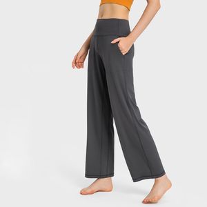 L-W031 Yüksek katlı Creora Loungeful Yoga Pantolon Geniş Bacak Düz Pantolon Drawcord Çıplak Hissedilir Pantolon Sweatpants