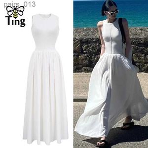 Grundläggande avslappnade klänningar Tingfly Ny designer ärmlös kändis gata lång bohemisk sommarstrandsemester largo vestidos vit svart yq231025