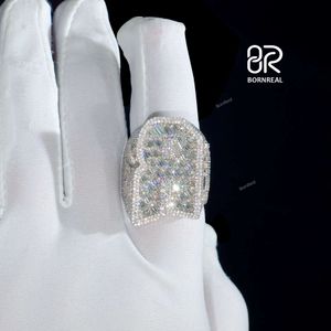 Pass Test Diamond Emerald Cut vvs Moissanite Hip Hop Ring Projekt 925 Srebrna fantazyjna biżuteria Pierścień kamienia szlachetnego dla mężczyzn kobiety