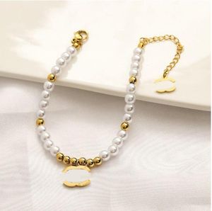 Marka projektantka mody podwójna litera wisiorek bransoletki łańcuch 18k złota platowana perłowa perłowa krysatl dhinestone bransoletki kobiety weselne kidenlry