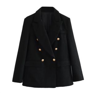 Abiti da donna Blazer elegante abito doppiopetto in tweed con tasche a maniche lunghe, giacca da strada alla moda 231025