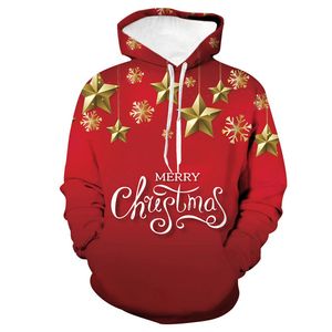 Customized Hoodies & Sweatshirts Star Decoration Red Hoodie Christmas hooded sweater 3D digital printing women's loose casual sweater