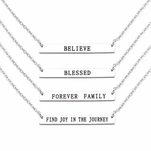 Pendant Necklaces 316L Stainless Steel Curved Mantra Bar Necklace Plate Women Jewelry Match With 20'' Chain