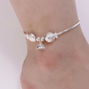 Anklets 925 Sterling Silver Small Fish Elbow Anklet Jewelry for Women Girls Cute Lotus Bell Beads Bracelets on Leg Foot Ornament JL006 231025