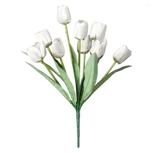 Flores decorativas presente falso tulipas buquê de flores artificiais real toque noivado el diy festa de casamento mesa decoração para casa 9 cabeças bud