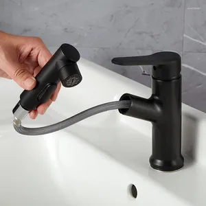 Bathroom Sink Faucets SKOWLL Faucet With Pull Out Sprayer Single Hand Vanity Mixer Matte Black