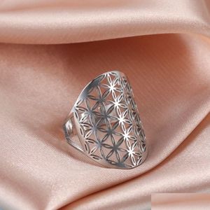 Band Rings Flower of Life Ring Vintage Justerbart rostfritt stål Geometriska ringar för kvinnor AMET SMYCKE Gifts Partihandel Drop Delivery Otaux