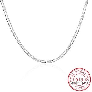 8 Storlekar Tillgängliga Real 925 Sterling Silver 4mm Figaro Chain Necklace Womens Mens Kids 40 45 50 60 75cm smycken Kolye Collares2196