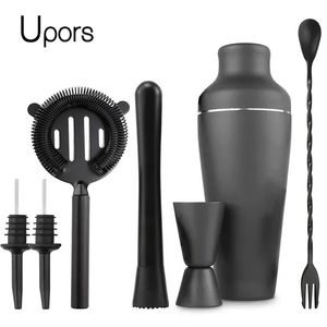 Bar Tools Matte Black Cocktail Shaker Set Bartending Equipment Wine Martini Drink Mixer Barware tools Bartender Kit for Home Bar 8Pcs 231025