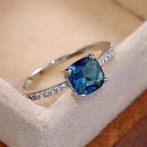 Anéis de casamento quadrados série azul pedra mulheres simples minimalista mindinho acessórios anel banda elegante noivado jóias232f