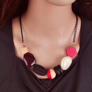 Pendant Necklaces Black Wooden Beaded Pendants For Women Geometric Acrylic Bib Necklace Collar Jewelry