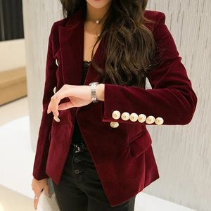 Ternos femininos blazers marca de moda primavera feminino fino veludo blazer jaqueta duplo breasted simples senhora alta qualidade ol roupas 231025