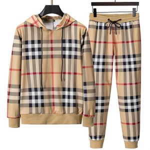 Outono inverno high-end clássico marca xadrez com capuz masculino e feminino listrado de manga comprida casal casual terno