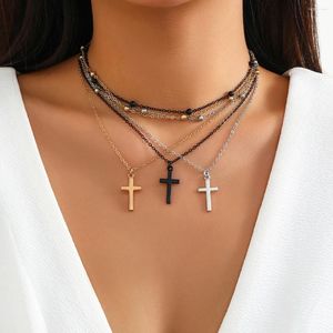 Colares Pingente 3 Pcs Goth Cruz Jesus Gargantilha Colar Para Mulheres Multicamadas Vintage Metal Beads Corrente Halloween Pescoço Jóias Acessórios