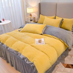 engrossar amarelo limão coral velo roupa de cama conjunto de cama de quatro peças conjuntos de cama Besigner luxuosos lençóis de flanela shaker Entre em contato conosco para ver fotos com LOGO ding s