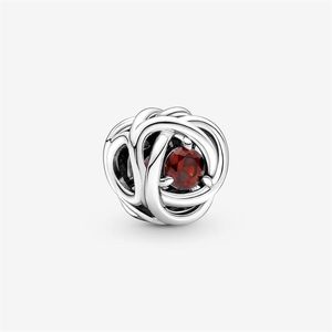 100％925 Sterling Silver January Red Eternity Circle Charmsフィットオリジナルのヨーロッパのチャームブレスレットファッションウェディングエンゲージメントジュエル302a