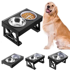 Dog Bowls Feeders Adjustable Height Pet Feeding Dish Bowl Medium Big Dog Elevated Food Water Feeders Lift Table for Dogs Dog Double Bowls Stand 231023