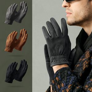 Winter outdoor cycling suede gloves for men windproof thickened plus fleece knitted touch screen warm gloves