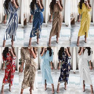 Casual Dresses Women's Y2k Evening Dress Irregular Skirt Summer INS Sexy Print Pleated Strap Women Party Clothing Belt Button