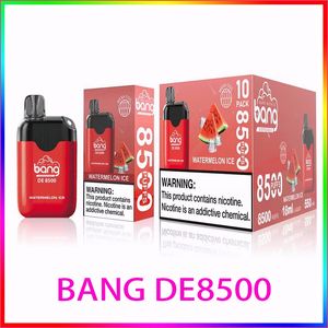 Bang DE8500 Puffs Kit de cigarette électronique rechargeable jetable Vape Box Mesh Coil 550mAh Batterie 18ml Pods préremplis Chariots Vapeurs Crazvapes