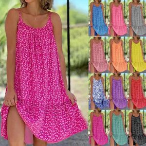 Abiti casual Abito da donna con stampa floreale Abito sexy con cinturino per spaghetti A-Line senza maniche Mini abito estivo da spiaggia allentato femminile Vestidos