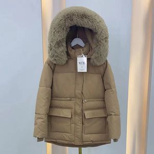 新しいファッションの新しい製品冬の大きな羽のネックダウンコート女性の中間の長さの厚い小さなウエストラップ