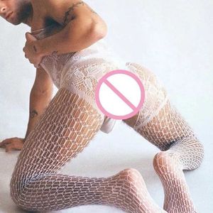 Sexy pijamas roupa interior masculina meias de corpo homem fishnet bodysuits virilha aberta lingerie macacão masculino erótico porno clube nightwear