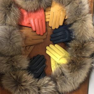 Handschuhe Fünf-Finger-Handschuhe Echter Waschbärpelz Handschuhe Damen Echtlederhandschuhe Pelz Großer Waschbärpelz Schaffellhandschuhe Weiblich Winter Velv