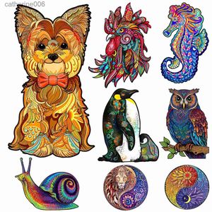 Puzzles Wooden Puzzles Colorful Seahorse Unique Animals Wooden Jigsaw Puzzle Toys For Kids Adults DIY Educational Games GiftsL231025