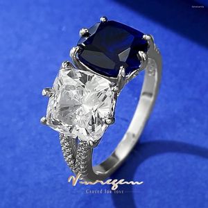 Cluster Rings Vinregem 18K White Gold 8 8mm 4CT Lab Sapphire Gemstone Ring for Women 925 Sterling Silver Wedding Engagement SMycken