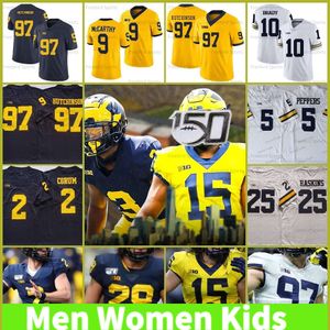 Michigan Wolverines Futbol Forması 9 JJ McCarthy Tom Brady Aidan Hutchinson Blake Corum 2 Charles Woodson 10 Tom Brady McNamara 25 Hassan Haskins 3 Rashan Gary