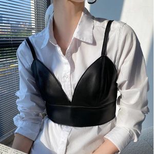 Women's Tanks Fashion Women Sexy Sling Female Natural Leather Waist Slim Vest Short Shirt Bra Style Outer Clothing