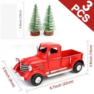 Decorazioni natalizie OurWarm Christmas Red Truck Decorazione del desktop Ornamenti Bambini Regali di Natale Anno Decorazione della casa in metallo vintage 231025