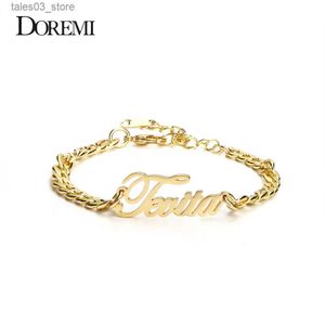 Charm Bracelets DOREMI Stainless Steel Namepalte Anklet 5mm Cuban Leg Jewelry Custom Vintage Number Name Anklet Personalized Foot Anniversary Q231025