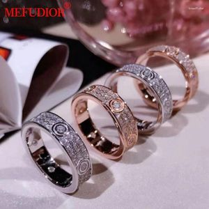 Klusterringar 925 Sterling Silver Couples Ring Round Moissanite Beads White Gold Color Diamond Full Sky Star Jewelry for Women Wedding Band