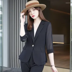 Abiti da donna Moda Donna Blazer nero Giacca da donna Mezza manica Lavoro Business Ufficio Stile uniforme Tailleur pantalone