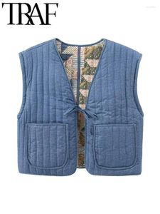 Gilet da donna GAL Fiocco Legato Cappotto in cotone da donna Gilet reversibile con scollo a V Gilet trapuntato senza maniche allentato Top corto femminile 2023 Inverno