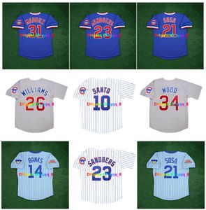 Sammy Sosa Ron Santo Mark Grace Cubs Cooperstown Baseball-Trikot Ryne Sandberg Andre Dawson Ernie Banks Maddux Billy Williams Wrigley Harry Caray Patch Größe S-4xl