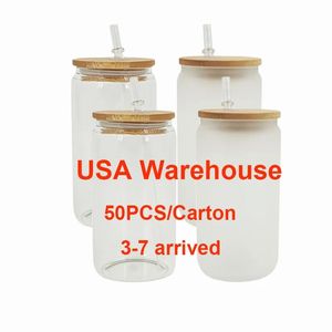 US CA lagrade 50st 16 oz Clear Frosted Glass Tumblers Sublimation Blanks Glass Mugs kan formade juice soda burkar