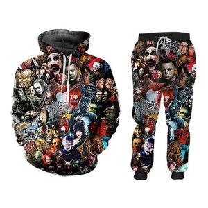 Whole--New Fashion Men Womens Horror Clown Sweatshirt Joggers Funny 3D Print Unisex Hoodies Pants ZZ010247z