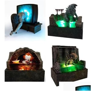 Dekorative Objekte Figuren 3D-Modell Horrorfilm Scapture Beleuchtete Halloween-Dekorationen Harzfigur Handwerk Dekoration Sammeln Dhv0Z